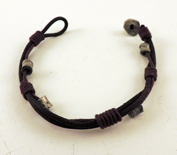 Woven Metal Bead Leather Bracelet