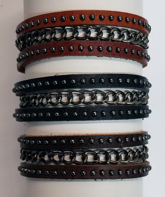 Leather/Chain Triple Band Bracelet