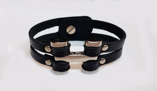 Double Strand w/ Metal H Leather Bracelet