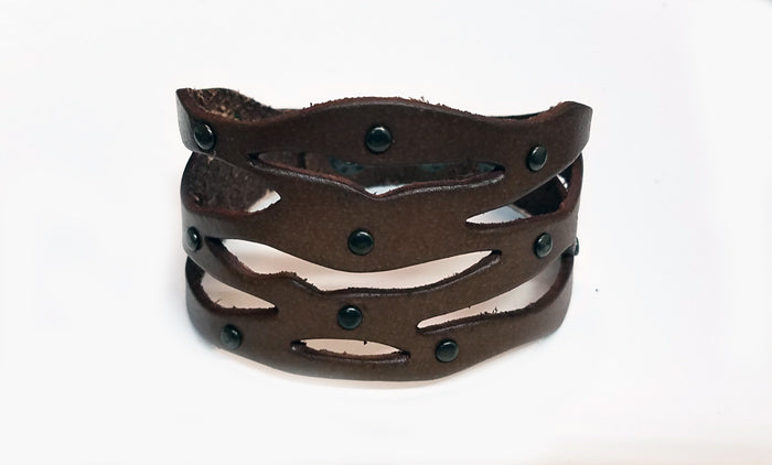 Wide Cutout w/ Metal Studs Leather Bracelet