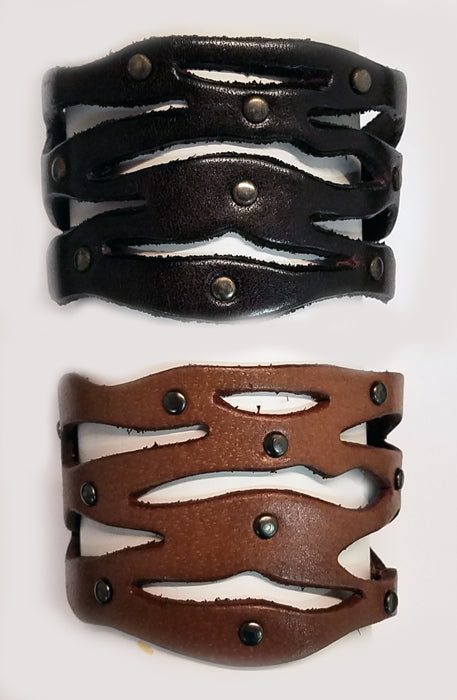 Wide Cutout w/ Metal Studs Leather Bracelet