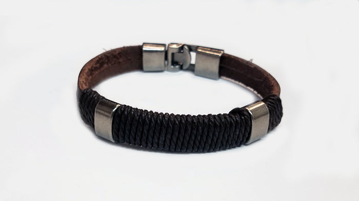 Double Strand Woven Center Leather Bracelet