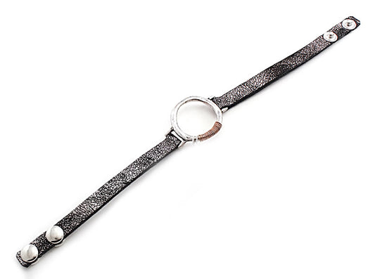 Silver Circle Leather Bracelet