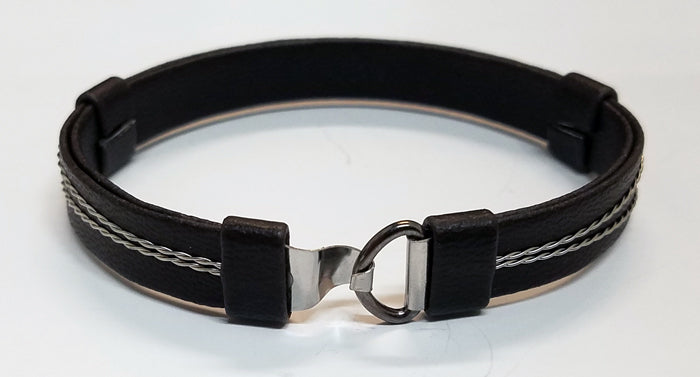 Half Color/Half Metal Strip Leather Bracelet