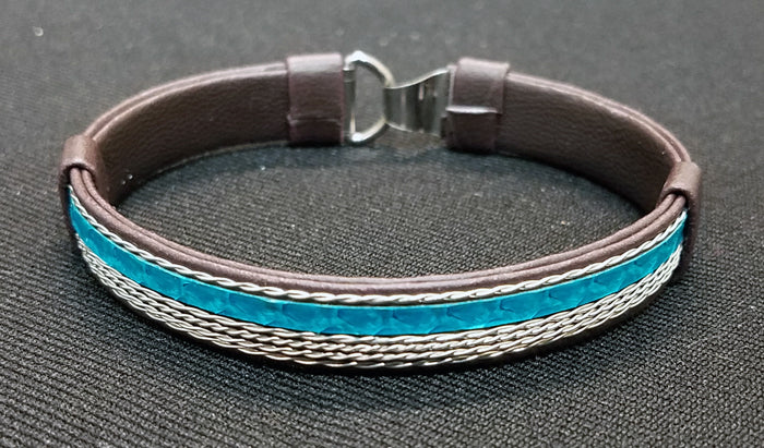 Half Color/Half Metal Strip Leather Bracelet