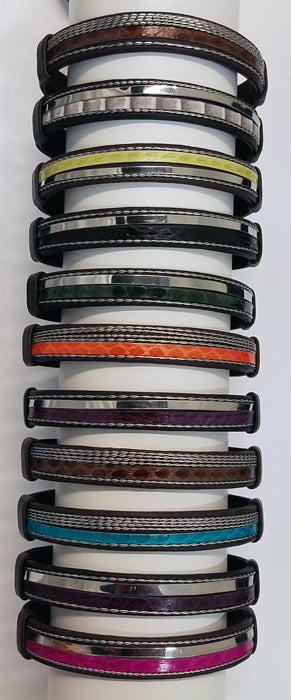 Half Color/Half Metal Strip Leather Bracelet