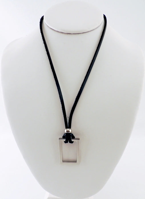 Stainless Rectangle Leather Necklace