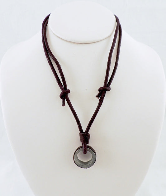 Pewter Ring Pendant Leather Choker