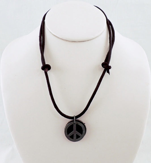 Pewter Peace Sign Leather Choker