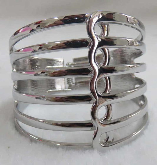 Wide Six Band Cuff Hinge Metal Bracelet