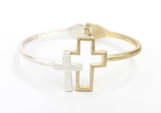 Gold & Silver Crosses Hinge Bracelet