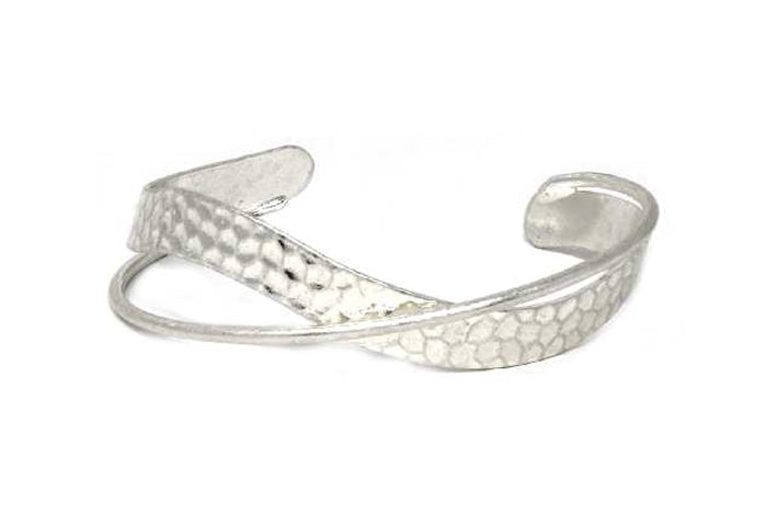 Silver Band w/ Crossover Wire Cuff Bracelet