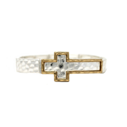 Silver/Gold Rectangular Cross Stretch Bracelet