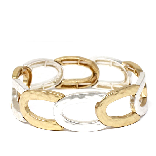 Silver/Gold Chain Of Ovals Stretch Bracelet