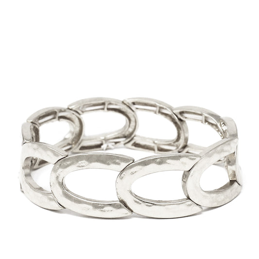 Silver Chain Of Ovals Stretch Bracelet