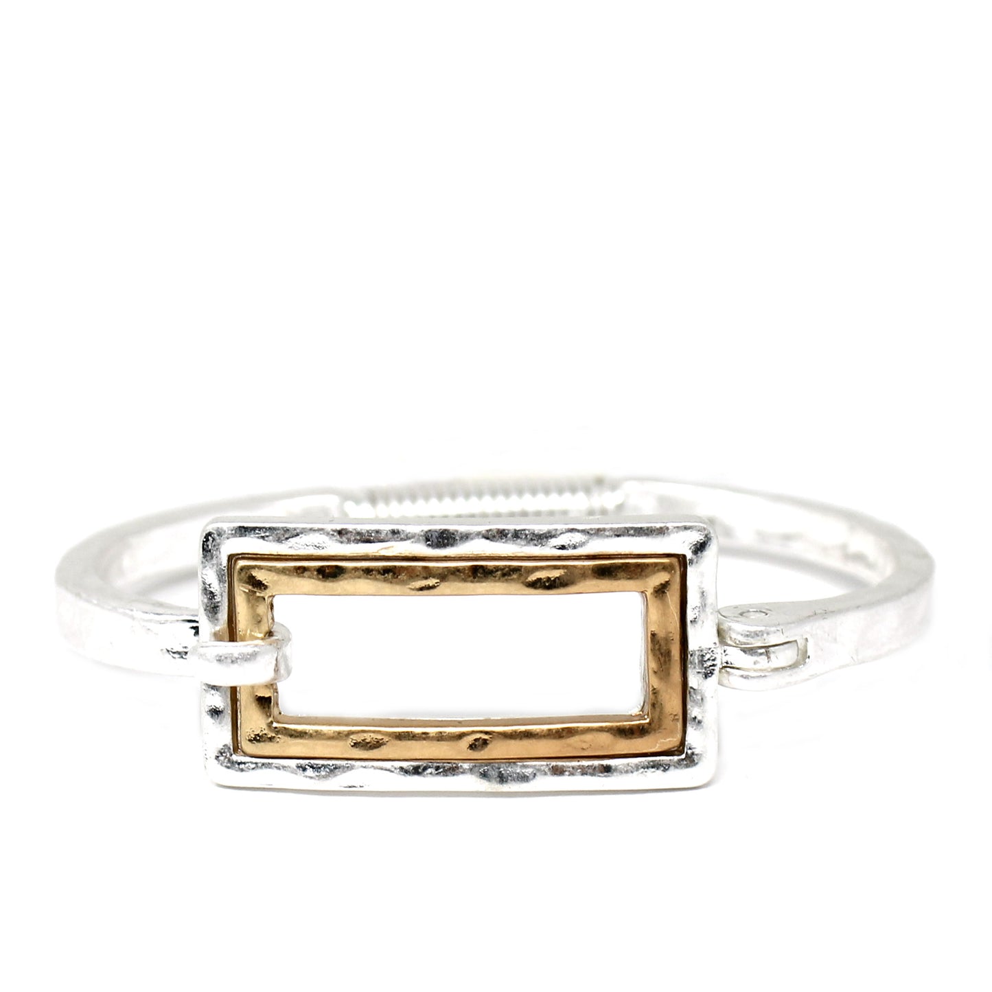 Silver & Gold Hammered Rectangle Hinge Bracelet