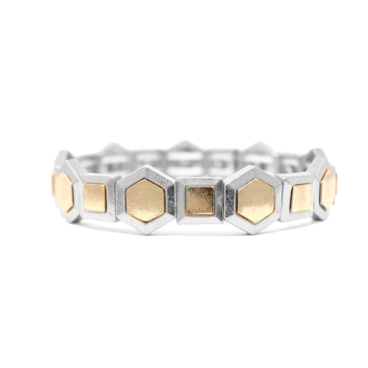 Silver & Gold Hexagon Squares Streetch Bracelet