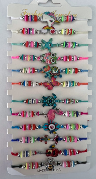 Assorted Designs on Cord Slider Bracelets