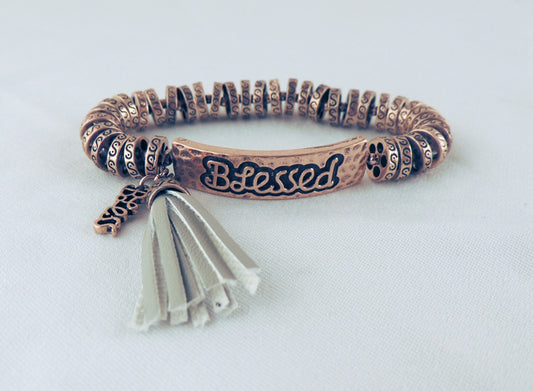 Gold Blessed w/ Tassel Stretch Bracelet