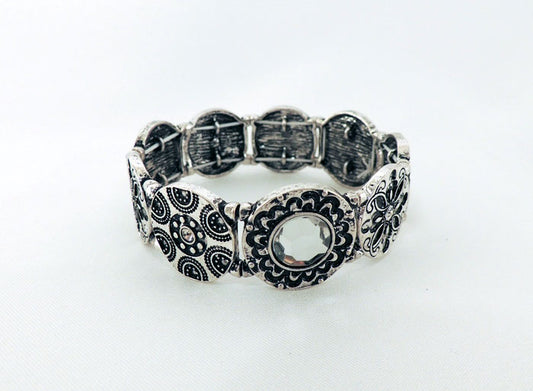 Silver Inlay Crystals Stretch Bracelet