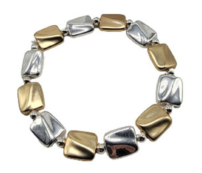 Gold/Silver Square Beads Stretch Bracelet