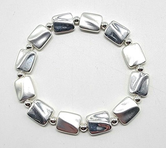 Silver Square Beads Stretch Bracelet