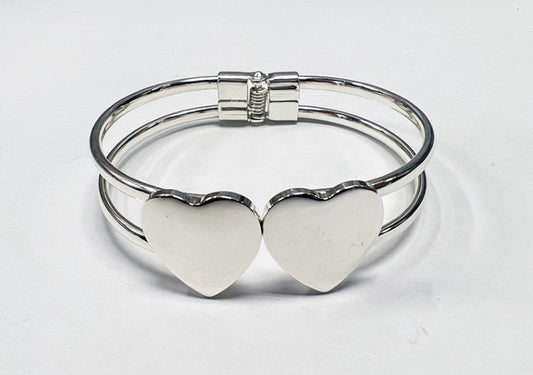 Silver Double Heart Hinge Bracelet