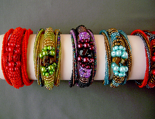 Beads w/ Stones Multi Band Wrap Bracelet