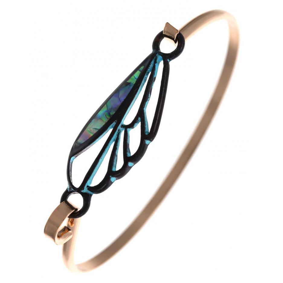Patina Wing w/ Abalone Cuff/Hook Bracelet