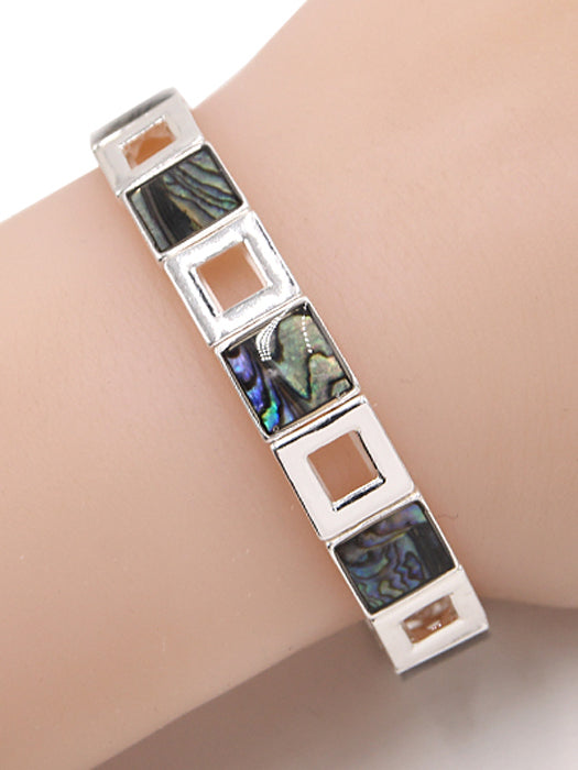 Abalone Cutout Squares Stretch Bracelet