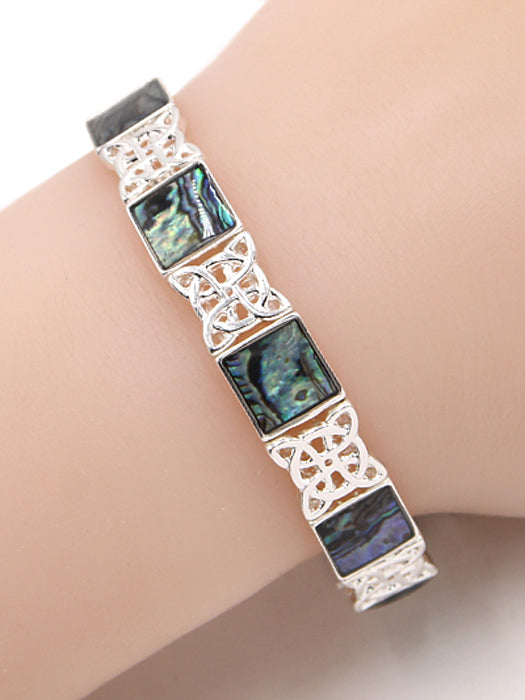 Abalone Ornate Squares Stretch Bracelet