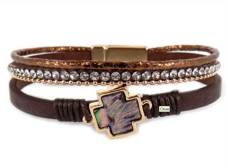 Three Strand Abalone Cross Bracelet