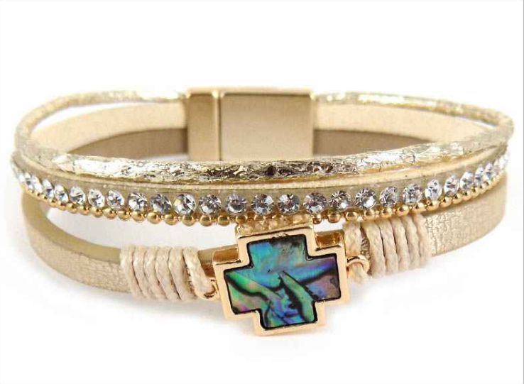 Three Strand Abalone Cross Bracelet