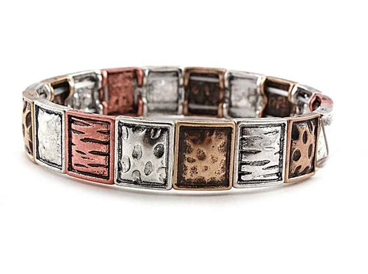 Small Textured Squares Stretch Bracelet - Multicolor