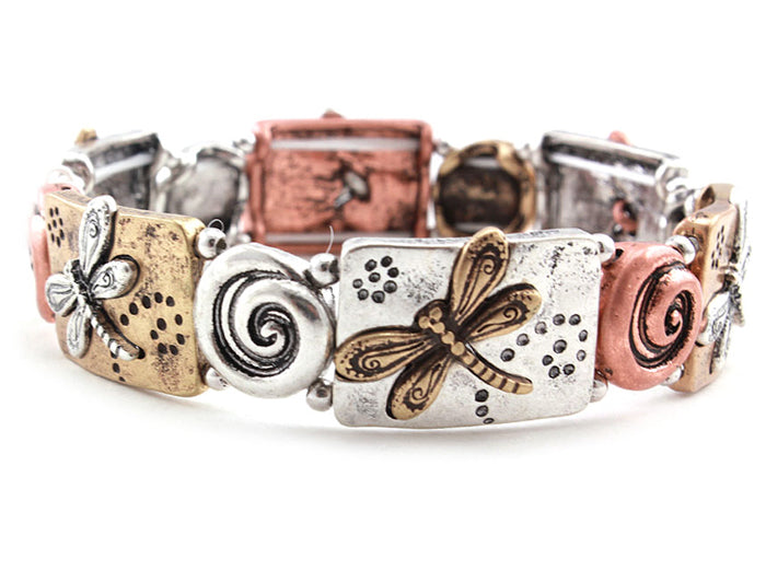 Dragonflies & Swirls Stretch Bracelet - Multicolor