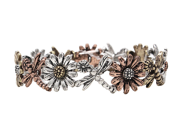 Sunflower/Dragonfly Stretch Bracelet - Multicolor