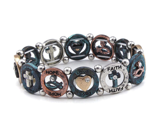 Love, Faith, Hope Stretch Bracelet - Multipatina