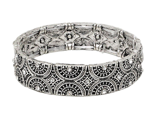 Segmented Half Circles Stretch Bracelet - Silver