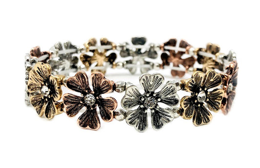 Flowers w/ Crystals Stretch Bracelet - Multicolor