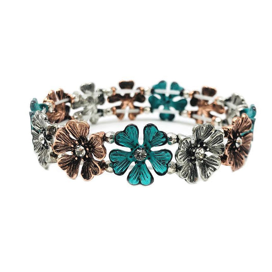 Flowers w/ Crystals Stretch Bracelet - Multipatina