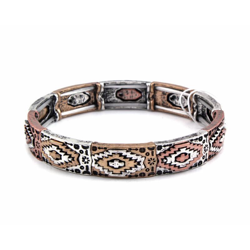 Tribal Design Stretch Metal Bracelet - Multicolor