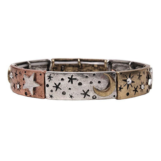 Star/Moon Stretch Metal Bracelet - Multicolor