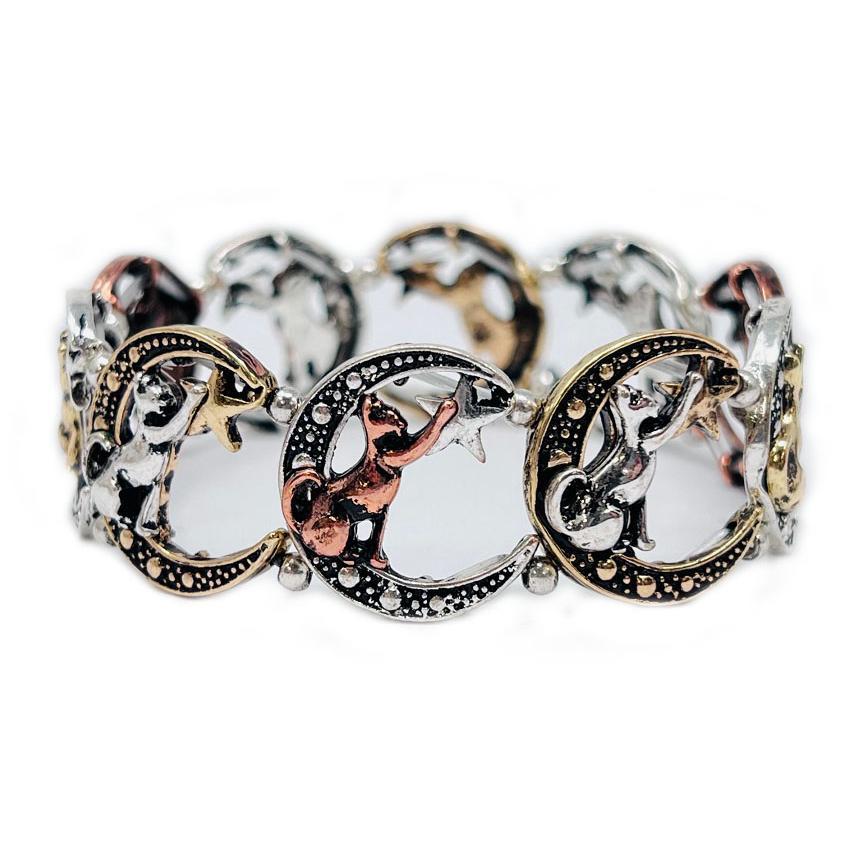 Cat w/ Moon/Star Stretch Bracelet - Multicolor