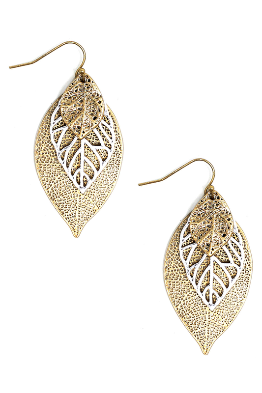 Triple Leaf Earrings - Multicolor - Gold