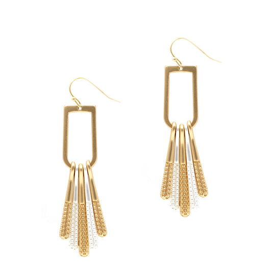 Rectangle w/ Five Fingers - Gold Earrings