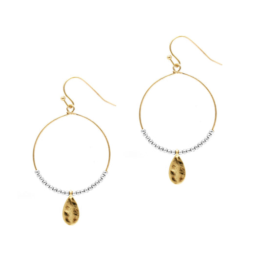 Hoop w/ Beads - Teardrop - Gold Earrings