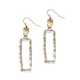 Gold w/ Silver Rectangle Hammered Earrings