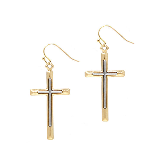 Cross - Gold w/ Silver Earrings