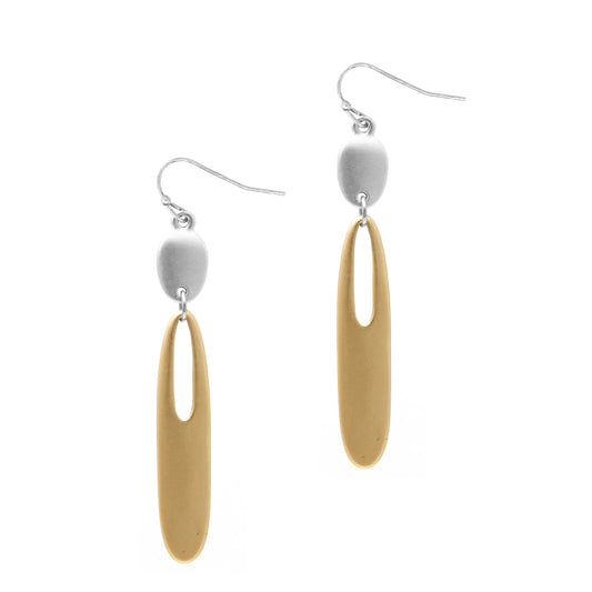 Small Silver Oval w/ Long Gold Oval Dangle Earrings