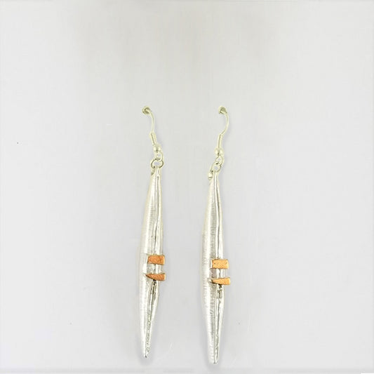 Long Spike Earrings - Gold On Silver